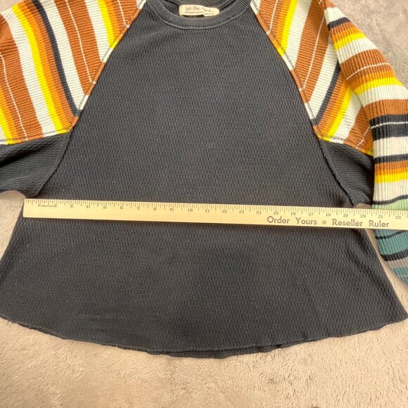 We The Free Extra Small Black Waffle Knit Sweater Striped Raglan Sleeve Y2k BOHO - Picture 6 of 14